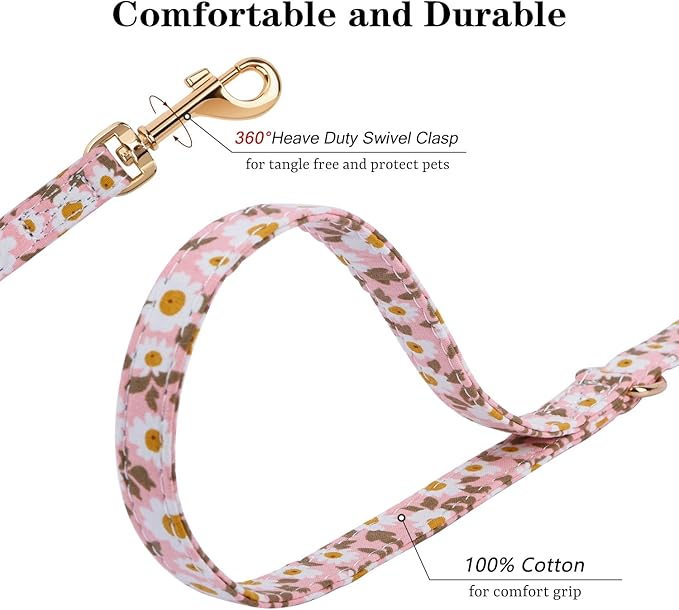 CHEDE No Pull Floral Pattern Dog Harness- Lightweight, Soft, Adjustable Small Harness and Leash Set, Suitable for Puppy Small and Medium-Sized Dog (S, Pink Daisy)