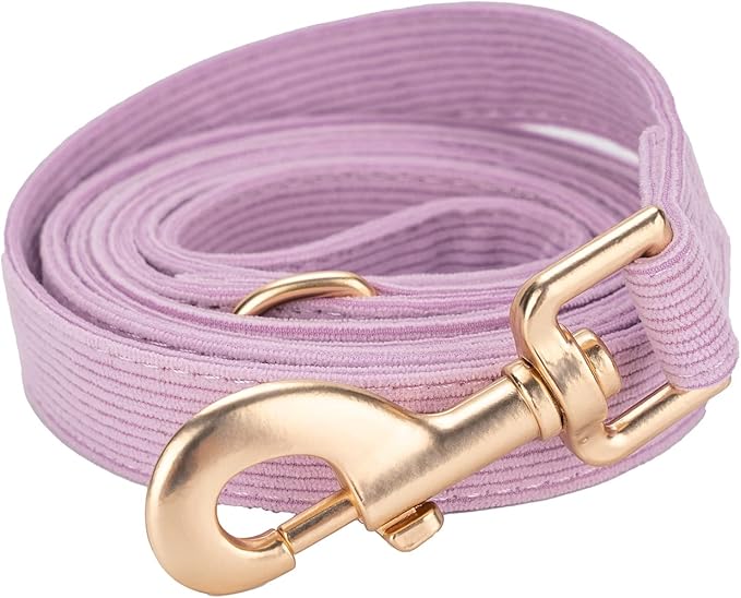 Soft Corduroy Dog Collar and Leash Set, Adjustable Cotton Dog Collars with Metal Buckle and Lead for Large Dogs,Lilac