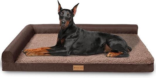 Patas Lague Orthopedic Jumbo Dog Bed for Extra Large Dogs 56''X40'', Waterproof L Shaped Jumbo Pet Sofa Beds with Removable Washable Cover, Soft Comfortable Pet Couch Mat with Nonskid Bottom, Brown