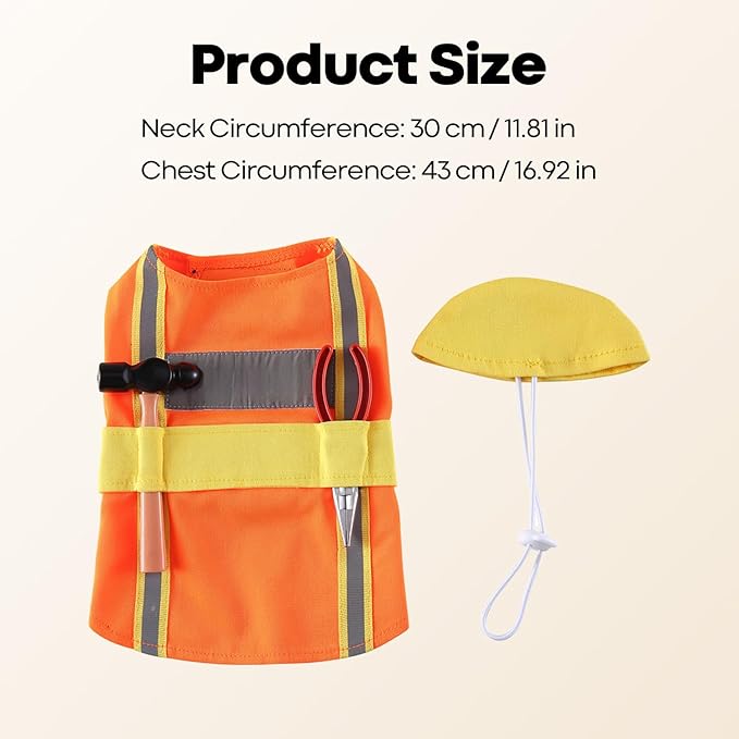 Adorable Dog Costume, Dog Reflective Vest Construction Worker Clothes, Wear-Resistant Pet Apparel for Medium Dogs (Orange)