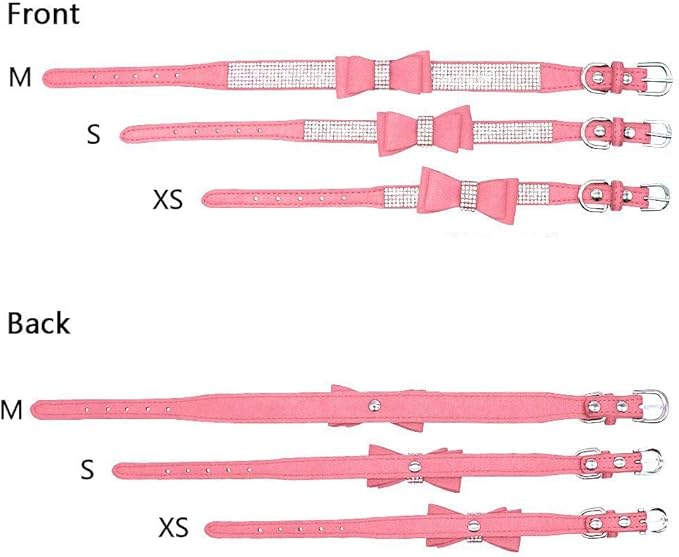 Small Dog Collars for Female Dogs, Cute Bling Rhinestone Crystal with Bow Tie Glitter Diamond Bowtie Puppy Collars for XXS XS Small Medium Large Pet Girls Dogs Cats(S, Pink-1)