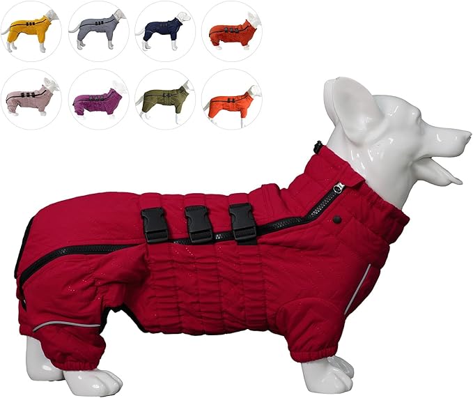 Lovelonglong Warm Dog Coat Double Layers Dog Vest, 4 Legs Covered Windproof Waterproof Reflective Warm Dog Vest Outdoor Skating Dog Costume for Corgis Dachshund Dog Red D-L