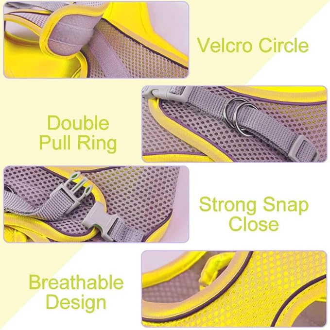 Cat Harness and Leash Set Soft Adjustable Escape Proof Cat Leash Breathable Comfortable Vest Easy to Wear Kitten/Small Dogs Harness for Outdoor Walking Yellow S
