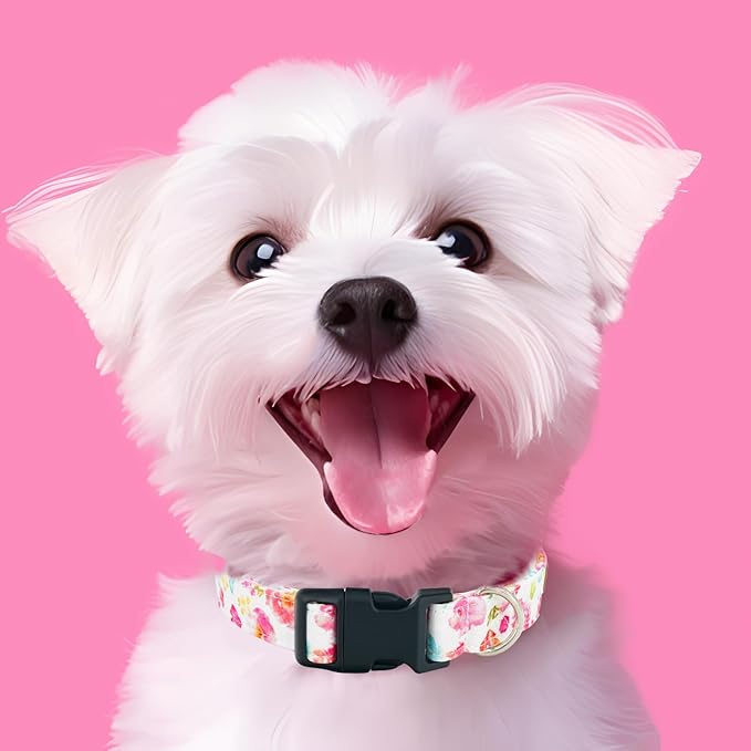 Tunkoo Flower Dog Collar, Cute Adjustable Premium Cotton Collar Durable Plastic Buckle for Small Medium Large Boys Girls Dogs, L