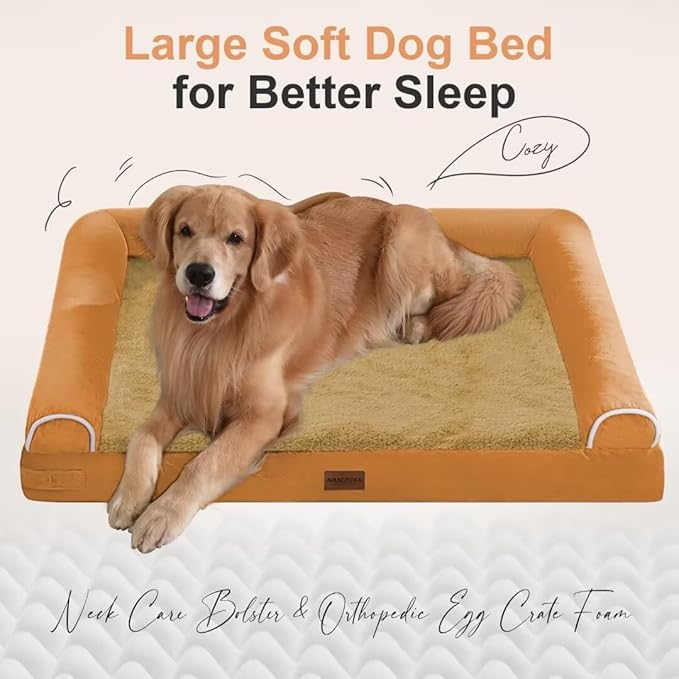 Large Dog Bed Orthopedic Washable: Beds Bolster XL Bed Medium Large Dogs Egg Crate Foam Couch Sofa Waterproof with Removable Cover - Orange