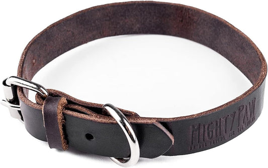Mighty Paw Leather Dog Collar - Genuine Distressed Leather - Strong Metal Buckle - Ultimate Comfort - Modern Style for All Dogs Breeds - Comfort Puppy Collar - (Medium - Brown)