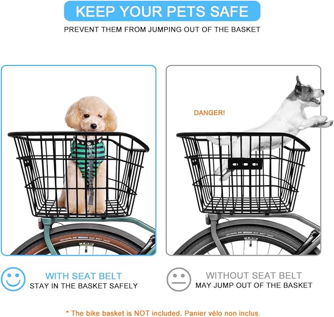 Dog Seat Belt for Bike Basket, Retractable Bicycle Dog Seatbelt, Elastic Pet Safety Leash Harness for Cat, Dog Leash Extension Attachment Shock Absorbing Lead Extension Absorber (Grey)