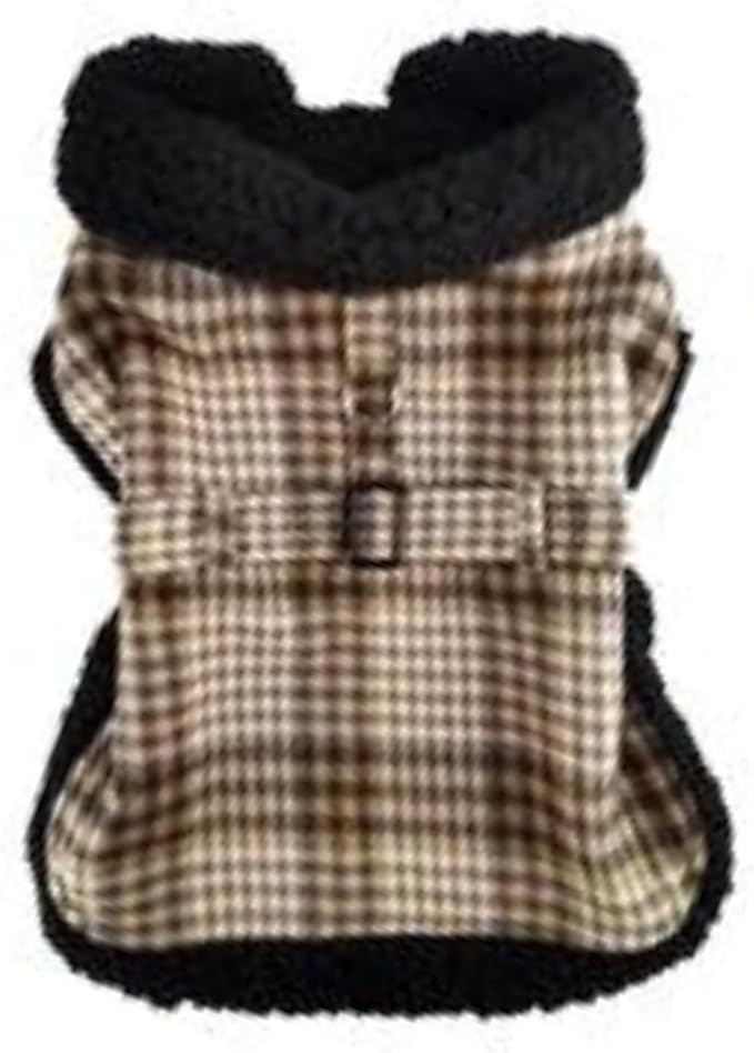 Sherpa-Lined Dog Harness Coat (XX-Large, Brown & White Plaid)