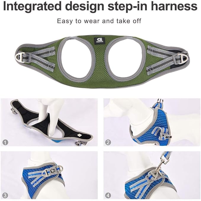 Dog and Cat Universal Harness with Leash - Cat Harness Escape Proof - Adjustable Reflective Step in Dog Harness for Small Dogs Medium Dogs - Soft Mesh Comfort Fit No Pull No Choke Tactical Green M