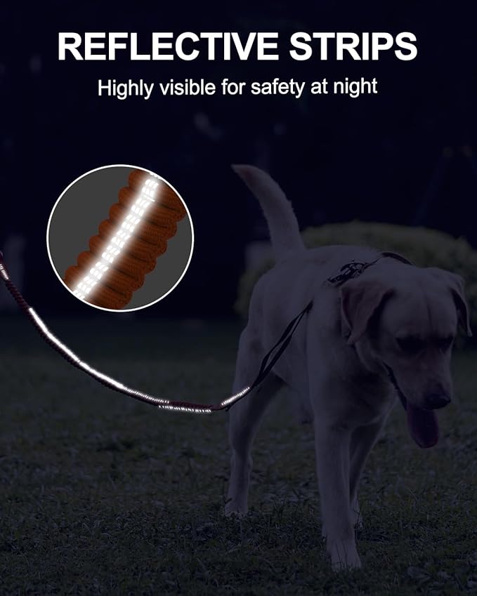 Joytale Tactical Dog Leash Heavy Duty, 4-6FT Shock Absorbing Bungee Lead with 2 Padded Handle, Metal Carabiner Clip, Car Seatbelt, Strong No Pull Leash for Medium Large X-Large Dogs, Orange