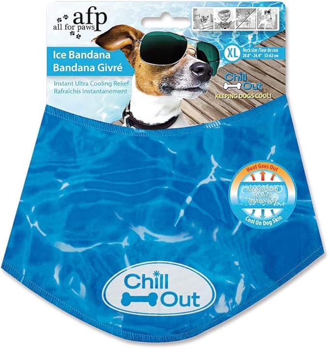 ALL FOR PAWS Cooling Neck Wraps for Dogs,Ice Dog Bandanas,Do g Cooling Bandana,Chill Out Blue Do g Collar Neck Cooler (XL)