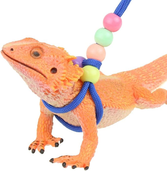 Adjustable Reptile Training Lead Harness Leash Nylon Rope for Lizard Crested Gecko Chameleon Guinea Pig Ferrets Hamster Rats (Blue)