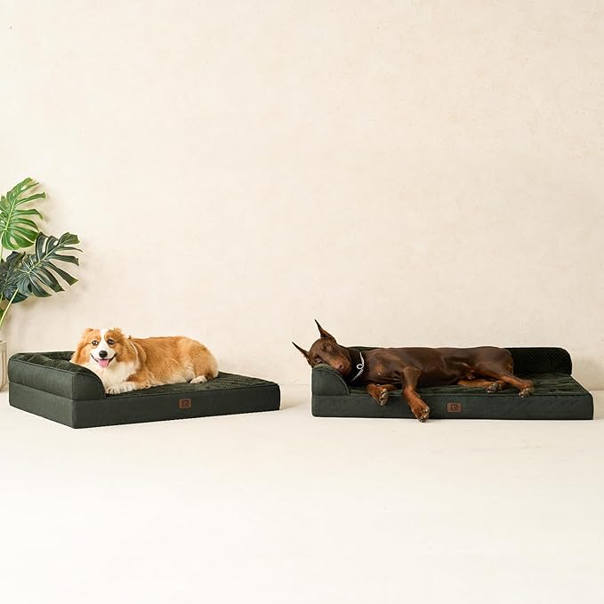 EHEYCIGA Memory Foam Dog Bed Medium Sized Dogs, Waterproof Dog Bed Orthopedic with Washable Removable Cover, Non-Slip Pet Bed Couch for Crate, 30x20x6 Inches, Dark Green