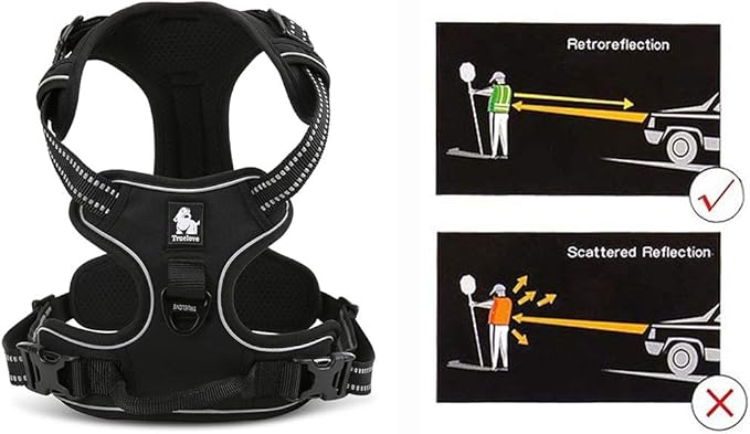 Soft Front Dog Harness .Best Reflective No Pull Harness with Handle and 2 Leash Attachments