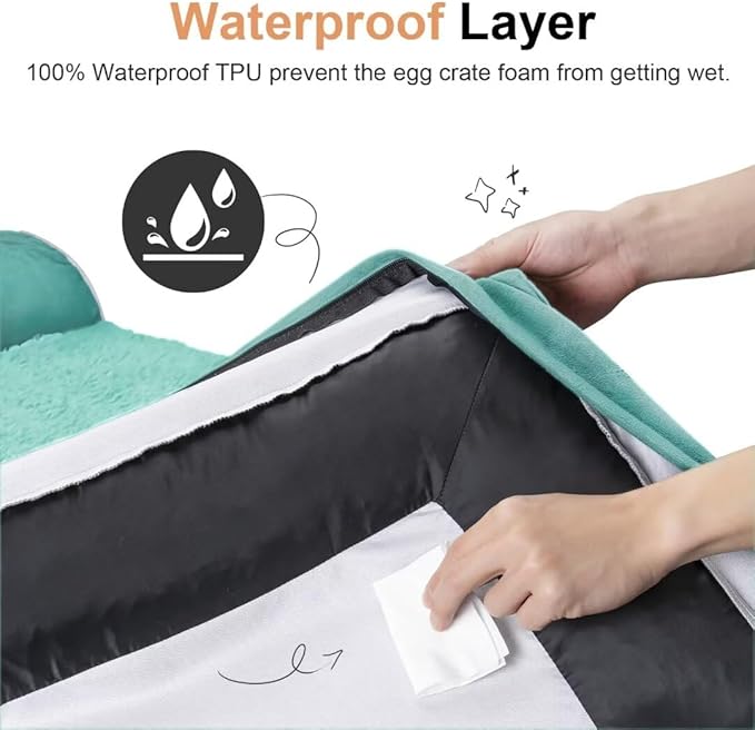 Large Dog Bed Orthopedic Washable: Beds Bolster XXL Bed Big XLarge Dogs Egg Crate Foam Sofa Couch Waterproof Removable Cover - Aqua Blue