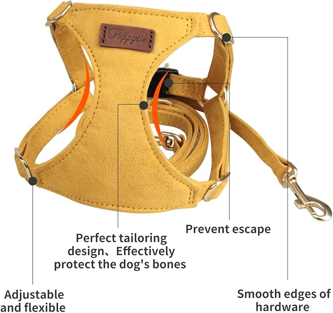 Puppytie No Pull Small Dog Harness with Multifunction Dog Leash,Lightweight Soft Adjustable No Choke Escape Proof Pet Harness Vest Pet Harness Vest,S,Yellow