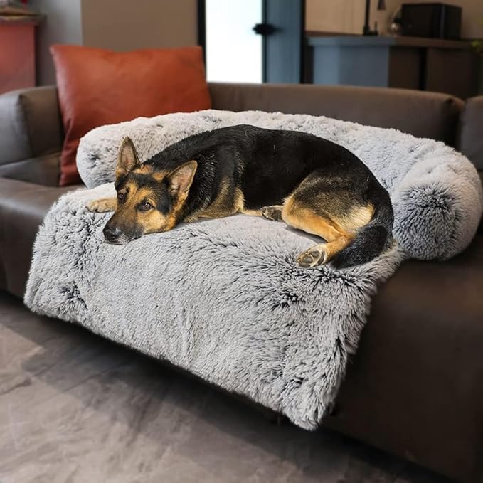 Dogs/Cats Bed Mats, Couch Cover for Dogs, Sofa Style Luxurious Mat for Pets, Waterproof Lining and Nonskid Bottom Perfect on Dog Crate, Cat Cage or in The Car. (Gradient Gray, XXLPlus)