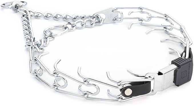 Herm Sprenger Chrome Plated Steel Dog Collar with Quick Release ClicLock Buckle and Biothane Insert Training Collar for Dogs Made in Germany (Black, 23in x 3.2mm(Neck Size up to19-20in))