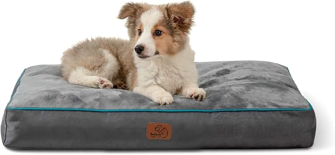Bedsure Waterproof Dog Bed for Medium Dogs - 4 Inch Thicken Up to 45lbs Pet Mat Pillows with Removable Washable Cover, Grey