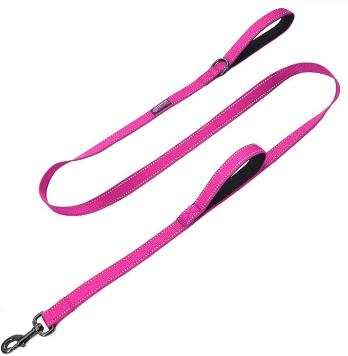 Max and Neo Double Handle Traffic Dog Leash - Reflective, Donates to Dog Rescue (Pink, 4 FT)