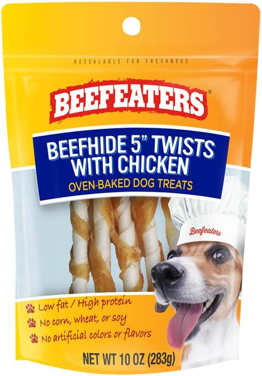 Beefeaters Beefhide 5in Twist with Real Chicken, 10oz – Protein-Rich Dog Treats for Clean Teeth, Ideal for Training & All Dog Sizes