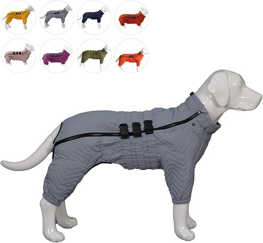 Warm Dog Coat Double Layers Dog Vest, 4 Legs Covered Windproof Waterproof Reflective Warm Dog Vest Outdoor Skating Dog Costume for Small Medium Large Dogs Gray 3XL