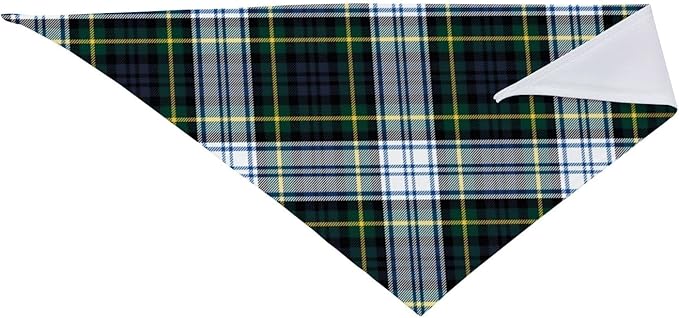 Pet Triangle Scarf, Plaid Tartan Clan Gordon Scottish Green White Bandana for Cats Dogs, Pet Clothing Accessory for Small to Large Pets