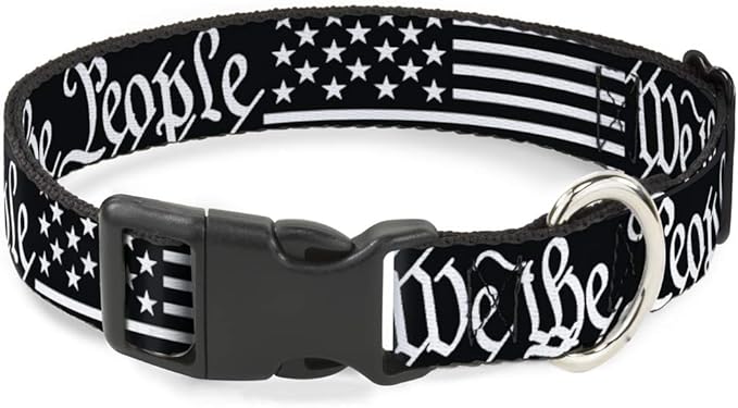 Dog Collar Plastic Clip Americana Flag We The People Black White 8 to 12 Inches 0.5 Inch Wide