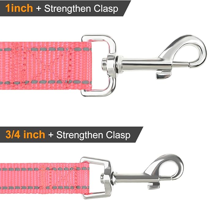 Joytale Double-Sided Reflective Dog Leash, 6 FT/5 FT/4 FT, Padded Handle Nylon Heavy Duty Leashes for Medium & Large Dogs Walking, Neon Pink, 4FT