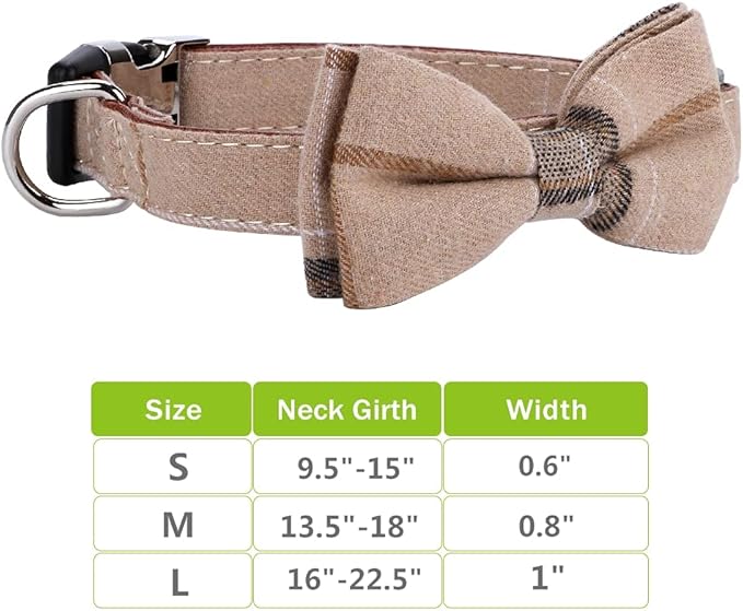Faleela Soft &Comfy Bowtie Dog Collar,Detachable and Adjustable Bow Tie Collar,for Small Medium Large Pet (L, Brown)