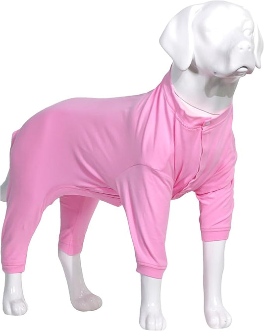 Lovelonglong Four Feet Dog Lightweight Pajamas, Pure Cotton Dog Jumpsuits 4 Legs Dog Onesies T-Shirt Stylish PJS Puppy Costume for Large Medium Small Dogs Pink XXL