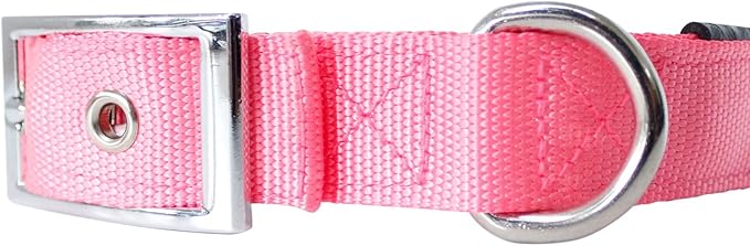 Downtown Pet Supply Deluxe Dog Collar - Padded Adjustable Collar with Metal Buckle & D-Ring - Machine Washable & Water Resistant - Pink - L/Large
