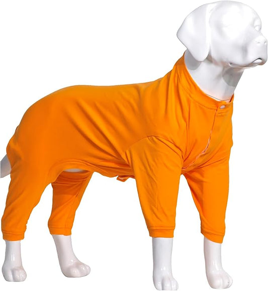 Lovelonglong Four Feet Dog Lightweight Pajamas, Pure Cotton Dog Jumpsuits 4 Legs Dog Onesies T-Shirt Stylish PJS Puppy Costume for Large Medium Small Dogs Orange XL