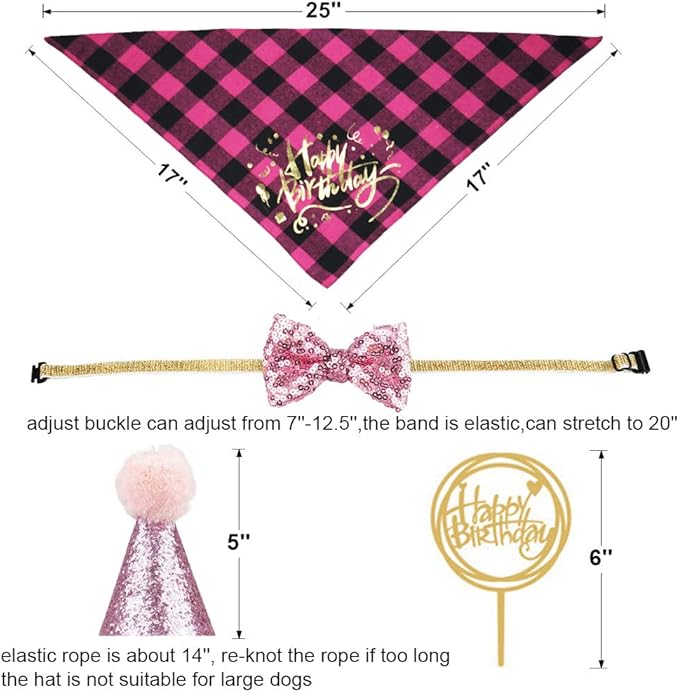 ADOGGYGO Dog Birthday Girl Bandana, Puppy 1st Birthday Party Supplies, Pet Party Hat Scarf Bowtie Banner Set for Small Medium Dogs (Small&Medium)