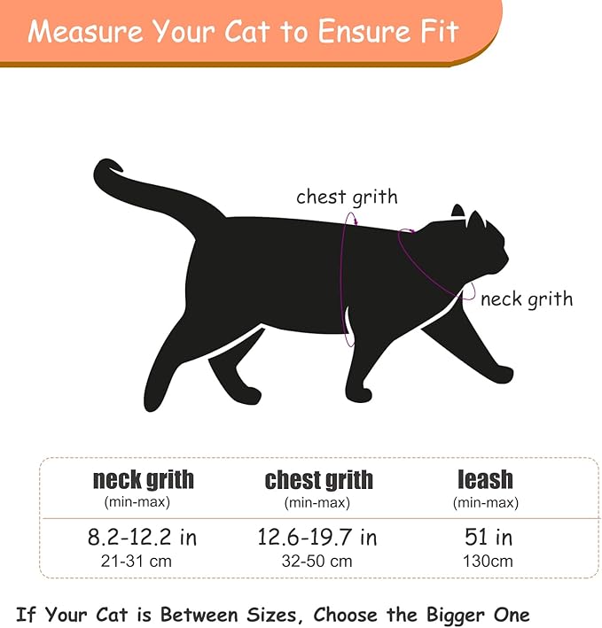 Cat Harness and Leash Set for Walking Lightweight Escape Proof Kitten Vest Harness Soft Fit for Cat Puppy Rabbits Easy Control (Grey Black, M(Chest:12.5''-19'', Neck:8''-12''))