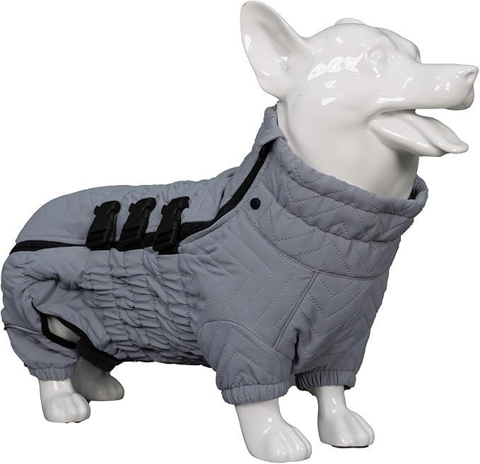 Lovelonglong Warm Dog Coat Double Layers Dog Vest, 4 Legs Covered Windproof Waterproof Reflective Warm Dog Vest Outdoor Skating Dog Costume for Corgis Dachshund Dog Gray D-S