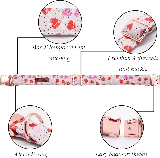 Lionet Paws Valentine's Day Dog Collar with Bowtie, Dog Sailor Bow Collar with Metal Buckle for Dogs and Cats, Adjustable Comfortable Dog Collar Girl Gift, XS, Neck 8-12 in