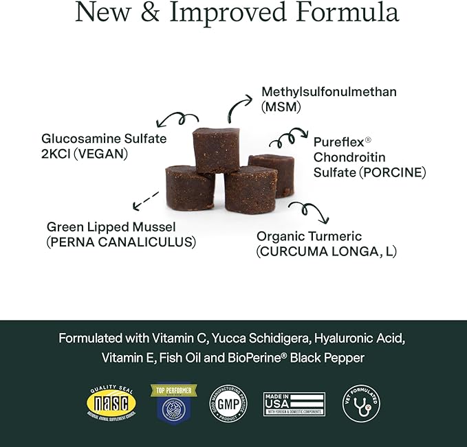Fera Pet Organics Hip + Joint Supplement for Dogs - Vet Created - Soft & Chewy Dog Joint Supplement - Glucosamine, Chondroitin, MSM– Chicken Flavor, 90 Chews