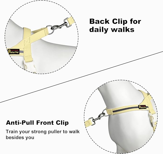 Plutus Pet Cotton Dog Harness and Leash Set, Reflective and Soft Padded, Quick Fit Vest Harness, for Small, Medium and Large Dogs, Light Yellow, XS