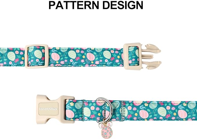 Lionet Paws Easter Dog Collar- Cute Colorful Eggs Green Dog Collars with Plastic Buckle, Light Adjustable Dog Collars with Egg Pendant for Medium Large Dogs