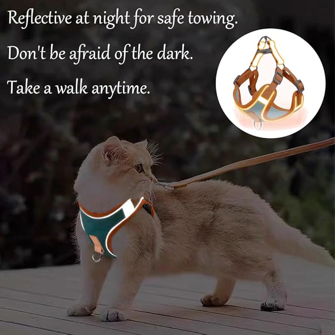 Cat Harness and Leash Escape Proof Adjustable Cat Leash Breathable Cat Vest Harness with Reflective Strips for Small Kitten Puppy Rabbit Orange and Blue (L)
