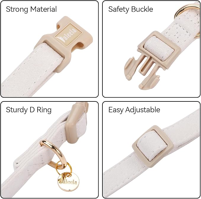 Faleela Dog Collar - Cute & Comfy Cotton Pet Collar, Adjustable Lightweight Design with Quick-Release Buckle, for Small, Medium & Large Dogs - Multiple Styles Available (Small, Beige)