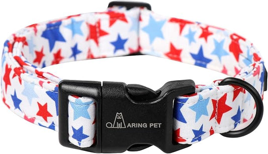 ARING PET 4th of July Dog Collar-Cotton Patriotic Dog Collars, Adjustable American Puppy Collars with Quick Release Buckle