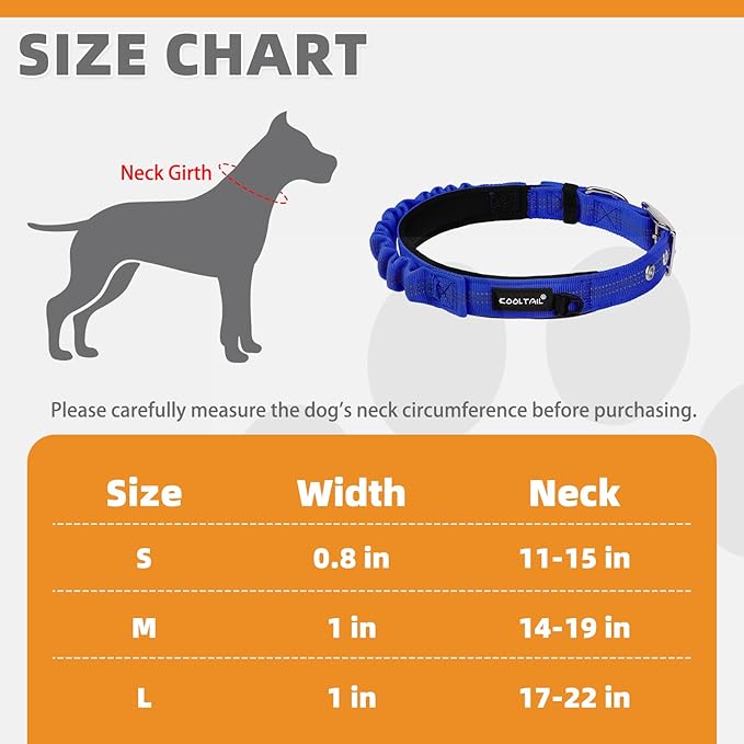 KOOLTAIL Heavy Duty Dog Collar with Handle for Large Dogs, Ballistic Nylon Collar for Training Control, Soft Padded Thick Wide Reflective Dogs Collar with Adjustable Metal Buckle for Walking, Blue L