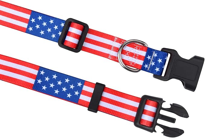 American Flag Dog Collar and Leash Set- Patriotic, US Flag Pattern, Star & Stripes, Fourth of July Dog Collar, Adjustable for Small Medium Large Dogs(Classic US Set,S)