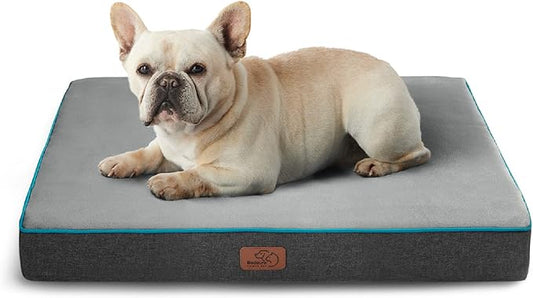Bedsure Memory Foam Dog Bed for Small Dogs - Orthopedic Waterproof Pet Beds for Crate with Removable Washable Water-Resistant Cover and Nonskid Bottom - Plush Flannel Fleece Top Pet Mat, Grey