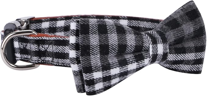 Faleela Soft &Comfy Bowtie Dog Collar,Detachable and Adjustable Bow Tie Collar,for Small Medium Large Pet (Large(Pack of 1), Black and Whit)
