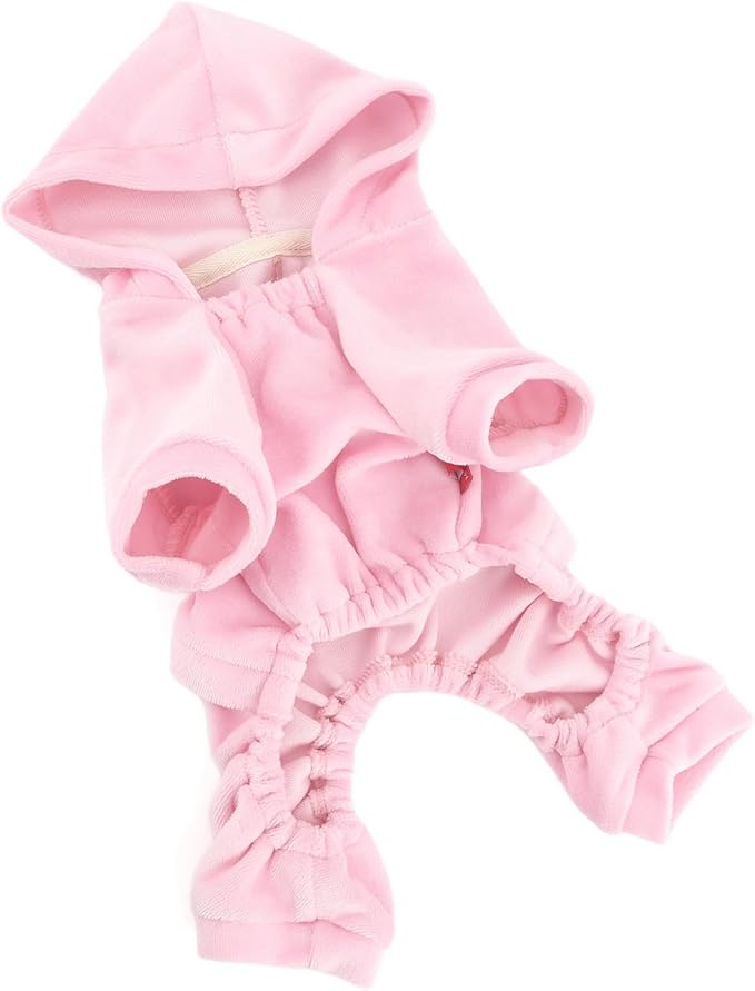 SELMAI Girl Dog Clothes for Small Dogs Cute Doggie Outfits Rhinestone Crown Stretchy Puppy Pajamas Soft Velvet Hoodie 4 Legged Jumpsuit Lightweight Pet Tracksuit Cat Apparel Leash Hole