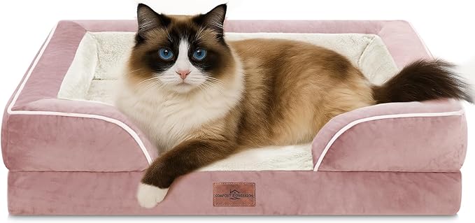 Comfort Expression Small Dog Beds Waterproof Orthopedic Foam Sofa Beds for Small Dogs Comfy Pet Bed with Washable Removable Cover & Non-Slip Bottom(XX-Small,Pink)