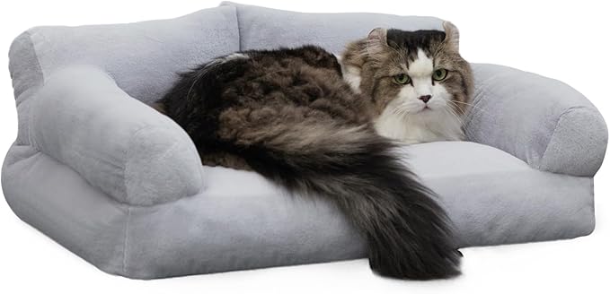 Hollypet Fluffy Plush Dog Cat Pet Couch Soft Calming Sofa Beds for Medium Small Cats and Dogs, Smoky Gray
